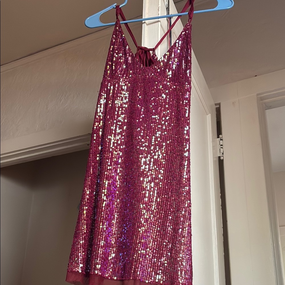 Free People Glittering Red Sequin Halter Top